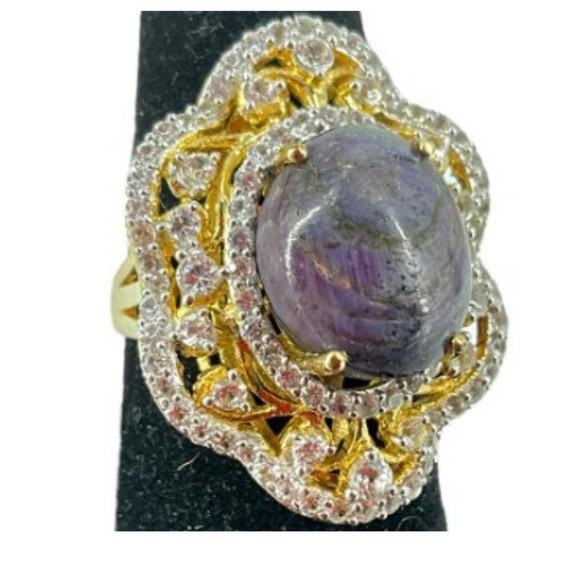 Gold over Sterling Silver gemstone cocktail ring size 8. - Picture 1 of 4